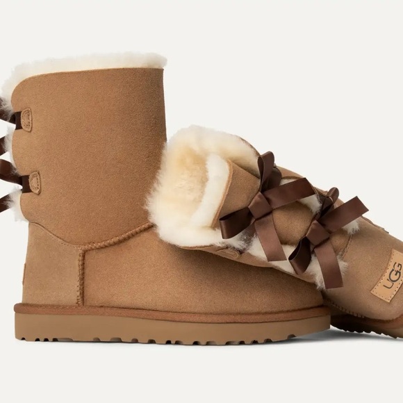 UGG Bailey Bow II Sheepskin Boots Chestnut Women’s 9 - Picture 7 of 13
